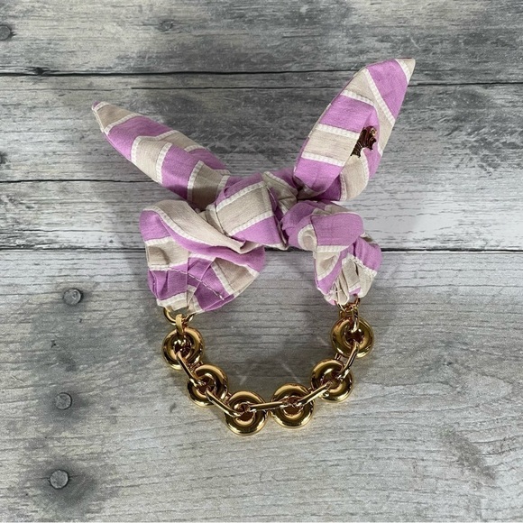 LELE SADOUGHI LAVENDER STRIPE SCARF BOW CHAIN BRACELET - Picture 3 of 8